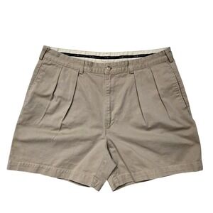 Polo Ralph Lauren Shorts Mens 38 Khaki Pleated Chino Classic Fit Made USA Cotton